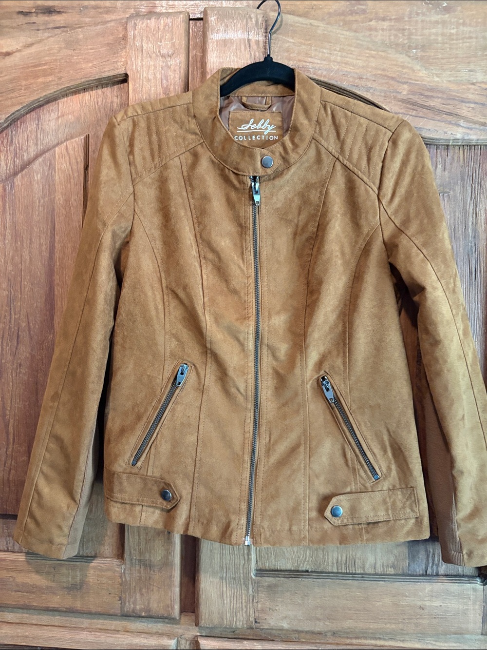Sebby Collection Women's Tan Faux-Suede Moto Jacket